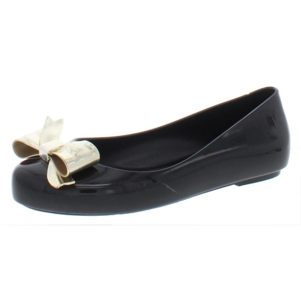 Girls Black Jelly Ballet Flat with Gold Bow